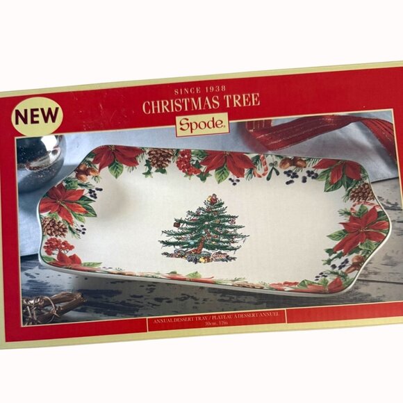 Spode Christmas Tree Dessert Tray 2020 Annual Poinsettia Candy Cane Fine China - Picture 5 of 12
